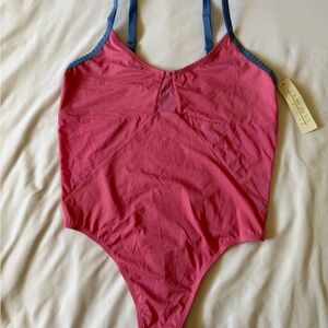 Target Pink One-Piece Swimsuit with Blue Trim